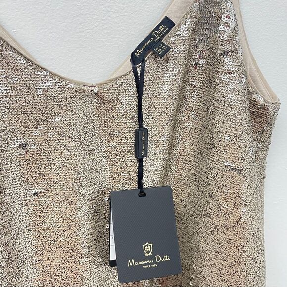 NWT Massimo Dutti Gold Sequin Blouse. Champagne sequins v-neck tank top NEW - Picture 7 of 14